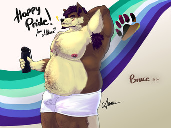 anthro arm_hair armpit_hair barazoku beard belly belly_hair biped body_hair bruce_(althaea) bulge chest_hair clothed clothing confusion daddy_kink detailed_bulge dominant dominant_male facial_hair hairy lgbt_pride male male_anthro musclegut muscular muscular_arms nipple_piercing nipples partially_clothed pecs piercing pride_color_background pride_color_flag pride_colors scar shirtless simple_background slightly_chubby solo standing tired_eyes bear canid canine canis mammal wolf hi_res father_(lore) parent_(lore)