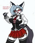 anthro blush bottomwear clothing cosplay crossover_cosplay female skirt solo text uniform pace-maker bible_black helluva_boss mythology loona_(helluva_boss) canid canid_demon canine demon hellhound mammal mythological_canine mythological_creature crossover english_text