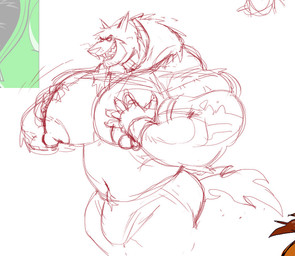 anthro big_nipples bulge male muscular muscular_male nipples pec_grab pecs solo tora_gy danny_phantom nickelodeon wulf_(danny_phantom) canid canine canis ghost mammal spirit wolf sketch