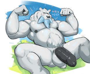 5_fingers anthro anthrofied areola ball_tuft balls barazoku belly biceps big_balls big_muscles big_penis biped black_areola black_glans black_nipples black_nose black_pawpads blue_spikes blush border chin_spikes day erection facial_spikes fingerpads fingers fist flexing flexing_bicep foreskin fur gameplay_mechanics genitals glans grass huge_penis humanoid_genitalia humanoid_hands humanoid_penis jaw_spikes looking_at_viewer male male_anthro manly mouth_closed musclegut muscular muscular_anthro muscular_male narrowed_eyes nipples nude nude_anthro nude_male outside overweight overweight_anthro overweight_male pawpads pecs penis plant pokemorph pouting pronounced_browridge pubes raised_arms sitting sitting_on_ground sky solo spikes spikes_(anatomy) spread_legs spreading teeth text thick_penis three-quarter_view tuft underbite unretracted_foreskin vein veiny_penis white_body white_border white_fur dullaram nintendo pokemon bear beartic generation_5_pokemon mammal pokemon_(species) polar_bear ursine digital_media_(artwork) hi_res portrait shaded three-quarter_portrait