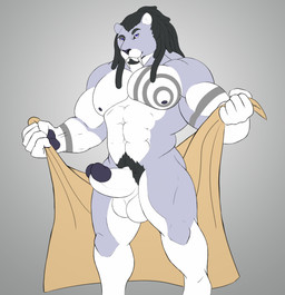 5_fingers abs anthro balls beard biceps big_balls big_penis biped black_hair dreadlocks erection facial_hair fangs fingers genitals hair humanoid_genitalia humanoid_penis looking_at_viewer male muscular muscular_anthro muscular_male muscular_thighs nipples nude pecs penis pose pubes purple_eyes quads sabertooth_(anatomy) smile solo standing teeth towel tigerfur felid mammal prehistoric_species saber-toothed_tiger absurd_res hi_res pinup