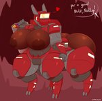 areola big_breasts big_butt breasts butt cave dialogue female glowing huge_breasts huge_butt machine nipples solo text thick_thighs cracker_(artist) deep_rock_galactic ghost_ship_games m.u.l.e._(drg) robot taur english_text hi_res