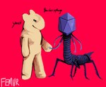 4_legs ambiguous_gender anthro black_eyes blue_body duo eyeless faceless hand_holding insect_legs monochrome_body pale_body pink_background simple_background smile standing text unusual_eyes odetoscavengers bacteriophage_(organism) micro_organism_(organism) yeast_(organism) digital_media_(artwork) english_text signature species_name