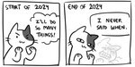 2_panel_comic ambiguous_gender black_eyes black_text cat_smile clenched_teeth closed_smile dialogue dot_eyes exclamation_point eyebrows mouth_closed number open_mouth paws smile solo speech_bubble talking_to_self teeth text whiskers white_body white_sclera flavia-elric domestic_cat felid feline felis mammal 2024 2:1 comic digital_media_(artwork) english_text monochrome