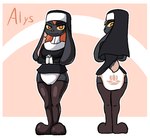 anthro boots clothing diaper female footwear gloves handwear nun nun_habit nun_outfit rear_view religious_clothing shoes solo yellow_eyes dljoe alys_(dljoe) lagomorph leporid mammal rabbit