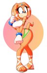 anthro big_butt blue_eyes bottomwear breasts butt clothed clothing crooked_tail female furgonomics gloves handwear midriff miniskirt orange_body skirt solo tail tail_through_skirt kojiro-brushard sega sonic_adventure sonic_the_hedgehog_(series) tikal_the_echidna echidna mammal monotreme hi_res