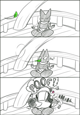 crosslegged_pose duo female heart_symbol kissing leaf making_out male male/female meditation onomatopoeia sound_effects surprise_kiss surprised text wind trashbadger cartoon_network mao_mao:_heroes_of_pure_heart sheriff_mao_mao_mao tanya_keys canid canine domestic_cat felid feline felis mammal raccoon_dog tanuki comic monochrome sketch spot_color