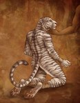 anthro arms_tied bdsm binder_(restraint) black_stripes bound collar duo fur legs_tied male nude orange_background restraints simple_background solo_focus striped_body striped_fur stripes tail white_body white_fur rukis red_lantern_universe dhaval_(character) felid human mammal pantherine tiger 2022 digital_media_(artwork)