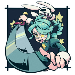angry anthro belt braided_hair clothing dress duo eye_in_mouth eye_patch eyewear female female_focus female_human fighting_pose green_clothing green_dress green_hair hair holding_melee_weapon holding_object holding_sword holding_weapon human_focus long_hair long_sleeves male male_anthro melee_weapon not_furry_focus open_mouth pigtails pose puffy_sleeves sharp_teeth star star_print sword teeth twin_braids twintails_(hairstyle) weapon yellow_eyes buresu21 skullgirls annie_(skullgirls) sagan_(skullgirls) human lagomorph mammal 1:1 absurd_res digital_drawing_(artwork) digital_media_(artwork) hi_res