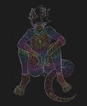 4_toes anthro eyewear feet glasses horn male mandala markings outline patterns sitting slim_male solo tail toes omalakai malakai_(malakai) colorful_theme hi_res