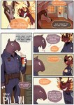 anthro beverage borzoi breasts brown_body buck_hils canid canine canis clothed clothing comic dialogue domestic_dog drinking duo english_text eyes_closed female german_shepherd grimart herding_dog hunting_dog inside male mammal moxy_(grimart) pastoral_dog pillin_(grimart) police police_uniform sighthound tapir text topless topless_anthro topless_female uniform yellow_body yellow_eyes