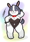 anthro belly big_breasts blush bow_(feature) bow_in_front bow_tie breasts bunny_costume clothing costume female fur grey_body grey_fur short_stack slightly_chubby solo thick_thighs white_body white_fur d13w0tt_(artist) dogs_in_space nomi_(dogs_in_space) canid canine canis domestic_dog mammal shih_tzu toy_dog hi_res