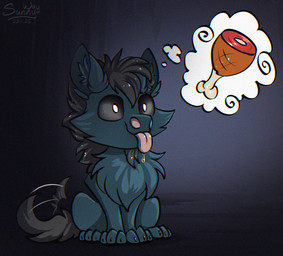 alternate_species bodily_fluids chibi feral food ham male meat nom paws pork saliva solo thinking tongue tongue_out wet sunny_way mythology steven_saidon canid canine equid equine horse mammal mythological_canine mythological_creature werecanid werecanine werecreature wereequine werehorse werewolf hi_res