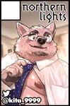 anthro belly blush bodily_fluids clothed clothing eyewear glasses kemono male moobs necktie nipples open_clothing open_shirt open_topwear overweight overweight_male shirt solo sweat topwear kita_9999 canid canine canis domestic_dog mammal 2023 hi_res