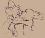 anthro duo eyes_closed fur hairless_tail half-closed_eyes hand_on_hip hand_on_own_hip head_tuft hug hugging_another inner_ear_fluff kiss_on_lips kissing male male/male narrowed_eyes nude snout tuft anonymous_artist canid canine fennec_fox fox mammal mouse murid murine rodent true_fox 2023 digital_drawing_(artwork) digital_media_(artwork) monochrome sketch