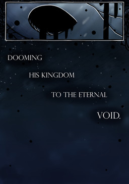 2_panel_comic ambiguous_gender black_eyes dialogue liquid particles solo text white_text netmors hollow_knight_(franchise) team_cherry pale_king_(hollow_knight) arthropod 2019 absurd_res comic english_text hi_res