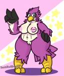 anthro beak big_breasts breasts curvy_figure feathered_wings feathers female genitals gesture hand_gesture nipples non-mammal_breasts nude pussy simple_background smile solo thick_thighs v_sign voluptuous wide_hips wings sushirolldragon kirby_(series) nintendo coo_(kirby) avian bird owl 2019 digital_media_(artwork) hi_res