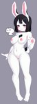 anthro black_hair blush breasts female genitals grey_background hair innie_pussy looking_at_viewer navel nipples pussy short_hair simple_background smile solo standing wide_hips niniidawns lagomorph leporid mammal rabbit 2019 absurd_res digital_media_(artwork) hi_res shaded