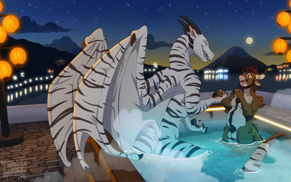 brown_body brown_fur chastity_cage chastity_device duo fur hot_spring lake male male/male marriage_proposal mountain night onsen orgasm_denial permanent stripes water white_body conditional_dnp xnirox mythology rryuu tal bovid dragon elemental_creature elemental_dragon hybrid ice_dragon mammal mythological_creature mythological_scalie scalie absurd_res hi_res