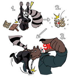 5_fingers angry annoyed anthro big_breasts big_butt black_clothing blowup_background bodysuit boots breasts bump bumping butt carrying_another claws clothed clothing coat duo female female_anthro femme_fatale finger_claws fingers follower_celebration follower_number footwear fur furniture hands_on_hips jacket male male/female markings pinch pouch_(clothing) raising_hands shoes shoulder_carry simple_background skinsuit solo stripes table tail tail_markings thief tight_clothing topwear white_background diegutan marcos_the_bear uva_the_raccoon bear brown_bear mammal procyonid raccoon ursine aliasing binary_drawing digital_drawing_(artwork) digital_media_(artwork) hi_res