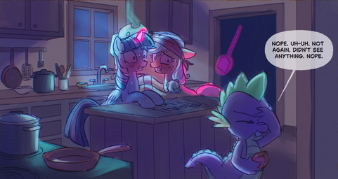appliance blush blush_lines bodily_fluids cartoon_freckles clothing cowboy_hat eyelashes female feral freckled_face freckles gem glowing glowing_horn group hat headgear headwear horn kitchen long_eyelashes magic male pan scales stove sweat telekinesis trio wings pixelpub friendship_is_magic hasbro my_little_pony mythology applejack_(mlp) spike_(mlp) twilight_sparkle_(mlp) dragon earth_pony equid equine horse mammal mythological_creature mythological_equine mythological_scalie pony scalie winged_unicorn hi_res