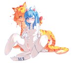 accessory anklet anthro anus blep blue_eyes blue_hair bodily_fluids bow_ribbon braided_hair breast_size_difference breasts chest_tuft dipstick_tail duo ejaculation female female/female fur genital_fluids genitals hair hair_accessory hair_bow hair_ribbon inner_ear_fluff jewelry kneeling looking_at_viewer markings masturbation navel nipples one_eye_closed orange_hair pussy pussy_ejaculation ribbons simple_background sitting small_breasts spread_legs spreading stripes tail tail_markings tongue tongue_out tuft vaginal vaginal_fluids vaginal_masturbation white_background white_body white_fur young lalamedli cyberconnect2 cygames fuga:_melodies_of_steel little_tail_bronx world_flipper mia_(world_flipper) sheena_falafel domestic_cat felid feline felineko felis mammal pantherine russian_blue tiger 2023 hi_res