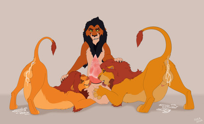 animal_genitalia animal_penis anus ass_up ball_lick balls big_balls big_penis bodily_fluids cum cum_from_ass cum_in_ass cum_inside cum_on_penis erection eye_scar facial_scar feet feline_genitalia feline_penis feral feral_on_feral fur genital_fluids genitals group group_sex half-closed_eyes leaking_cum licking lipsticking male male/male mane mature_feral mature_male narrowed_eyes oral paws penile penile_spines penis penis_tip scar sex sheath sitting smile tail teeth threesome toes tongue tongue_out trio caraluca disney the_lion_king mufasa scar_(the_lion_king) simba_(the_lion_king) felid lion mammal pantherine absurd_res digital_media_(artwork) hi_res brother_(lore) brothers_(lore) father_(lore) father_and_child_(lore) father_and_son_(lore) incest_(lore) nephew_(lore) parent_(lore) parent_and_child_(lore) parent_and_son_(lore) sibling_(lore) son_(lore) uncle_(lore) uncle_and_nephew_(lore)