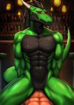 abs absurd_res anal anal_penetration anthro anthro_penetrated arias arias_(arias_is_dragon) arias_is_dragon bar blush bodily_fluids cowgirl_position dragon dripping duo erection first_person_view from_front_position furniture genital_fluids genitals green_body green_scales hand_on_penis hi_res intersex looking_at_viewer looking_pleasured male male/male muscular muscular_anthro muscular_male mythological_creature mythological_scalie mythology nude nude_male on_bottom on_top orgasm pecs penetration penis reptile riding scales scalie sex sitting_on_penis slit_drip solo spread_legs spreading tagme tail