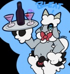 alcohol anthro belly beverage bow_(feature) bow_tie bulge clothing food male navel panties slightly_chubby solo text underwear waiter badsheep musicsheep bovid caprine domestic_sheep mammal sheep alpha_channel