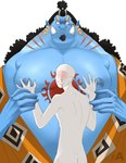 anthro belly blood blue_body blush blush_lines bodily_fluids duo groping_chest male male/male moob_grab moob_squish moobs musclegut muscular nipples nosebleed pecs size_difference tusks achemart9015 one_piece anon jinbe fish-men_(one_piece) human mammal marine hi_res