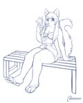 anthro bangs bench bikini bottomwear breasts clothing denim denim_bottomwear denim_clothing denim_shorts feet female flip_flops food footwear hair ice_cream_sundae long_hair looking_at_viewer sandals shoes shorts simple_background sitting solo swimwear two-piece_swimsuit noxu cecilia_(noxu) domestic_cat felid feline felis mammal 4:5 blue_and_white hi_res monochrome