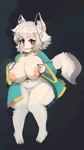 anthro areola big_breasts black_background breasts circle_eyebrows clothing digitigrade eyebrows female hand_on_breast inner_ear_fluff looking_at_viewer nipples robe robe_only short_stack simple_background slightly_chubby solo tuft white_body kiit0s umeko_(zeekzag) canid canine mammal digital_media_(artwork) hi_res