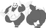 anthro belly big_butt butt chubby_cheeks clothed clothing fans footwear fur male multicolored_body multicolored_fur overweight sandals shoes skimpy solo yifforroarts dreamworks kung_fu_panda master_po_ping bear giant_panda mammal hi_res