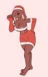 anthro areola areola_slip armwear big_breasts black_sclera breasts christmas_clothing christmas_dress christmas_headwear cleavage clothed clothing dress elbow_gloves female freckled_breasts freckles gloves handwear hat headgear headwear holidays nipple_slip red_eyes santa_hat solo tube_dress fourssss christmas diamond_(fours) lagomorph leporid mammal rabbit hi_res monochrome