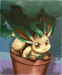 ambiguous_gender brown_body brown_eyes brown_fur daww feral fur glistening glistening_eyes lying on_front plant plant_pot potted_plant quadruped smile solo tree otakuap nintendo pokemon eeveelution generation_4_pokemon leafeon pokemon_(species) 2019 digital_media_(artwork) hi_res