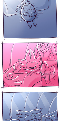 1_eye 4_panel_comic anthro apode bed black_and_white_and_blue black_and_white_and_pink bodily_fluids bow_tie clothing crying eyes_closed faceless_character fangs female feral furniture hat headgear headwear legless lying male nightcap on_back on_bed on_lap sad serpentine sleeping sofa suit tears teeth text norithelord hazbin_hotel hellaverse egg_boiz_(hazbin_hotel) frank_(hazbin_hotel) keekee_(hazbin_hotel) sir_pentious_(hazbin_hotel) domestic_cat draconcopode egg_creature felid feline felis humanoid mammal naga reptile scalie sinner_demon snake 2024 absurd_res artist_name comic hi_res watermark