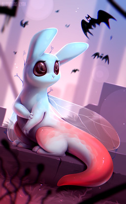 ambiguous_feral ambiguous_gender brown_eyes eyelashes feral glistening glistening_eyes group insect_wings looking_up red_body red_tail solo_focus tail white_body white_tail wings bloominglynx rain_world videocult bat mammal slugcat digital_media_(artwork) digital_painting_(artwork) hi_res painting_(artwork)