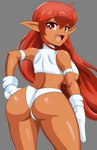 big_breasts big_butt bra breasts butt clothing eyebrows eyelashes fangs female gloves hair hand_on_butt handwear humanoid_pointy_ears long_hair looking_at_viewer looking_back not_furry open_mouth orange_body pointy_ears red_eyes red_hair shoulder_blades side_boob simple_background solo sports_bra teeth thong tongue under_boob underwear white_bra white_clothing white_sports_bra white_thong white_underwear wide_hips thebrokencog galaxy_fight sunsoft roomi humanoid lutecian mammal 2018 hi_res