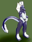 andromorph anthro blue_eyes claws fin frill_(anatomy) hand_on_belly intersex pregnant pregnant_andromorph pregnant_anthro pregnant_intersex purple_body purple_skin scales solo tail tail_fin white_body white_scales cake_(artist) mythology dragon mythological_creature mythological_scalie scalie absurd_res hi_res