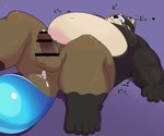 anthro balls belly blush bodily_fluids brown_body brown_fur butt censor_bar cum cum_in_ass cum_inside cum_on_butt erection fur genital_fluids genitals humanoid_genitalia humanoid_hands humanoid_penis ineffective_censorship kemono lying male navel overweight overweight_anthro overweight_male penis solo text hisashiyo_0705 lifewonders live_a_hero shoen canid canine mammal raccoon_dog tanuki 2021 censored hi_res japanese_text