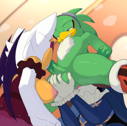 ambiguous_gender anal anthro back_wings ball_grab balls boots breasts chest_tuft clothed clothing dress exposed_breasts eyemask eyewear eyewear_on_head feathers fellatio female footwear genitals gloves goggles goggles_on_head green_balls green_penis grin group group_sex handwear headgear humanoid_genitalia humanoid_penis male male/ambiguous male/female oral oral_sandwich penile penis rimming rimming_male sex shoes smile smiling_at_another smiling_at_partner tattoo threesome trio tuft wings apinkgrape idw_publishing sega sonic_riders sonic_the_hedgehog_(comics) sonic_the_hedgehog_(idw) sonic_the_hedgehog_(series) jet_the_hawk rouge_the_bat soleil_the_sugar_glider accipitrid accipitriform australian_possum avian bat bird mammal marsupial petaurid sugar_glider hi_res nonbinary_(lore)