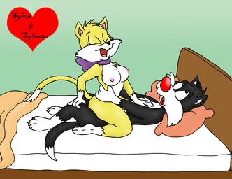 anthro anthro_on_anthro bed bedroom black_body black_fur breasts cowgirl_position duo female female_on_top female_penetrated from_front_position fur furniture headboard inside lying male male/female male_on_bottom male_penetrating male_penetrating_female multicolored_body multicolored_fur nipples nude on_back on_bed on_bottom on_top open_mouth penetration penile penile_penetration penis_in_vagina romantic romantic_couple sex straddling tail tongue toony two_tone_body two_tone_fur vaginal vaginal_penetration white_body white_fur yellow_body yellow_fur veronicaskunkette looney_tunes warner_brothers sylvester_(looney_tunes) sylvia_(looney_tunes) domestic_cat felid feline felis mammal 2011