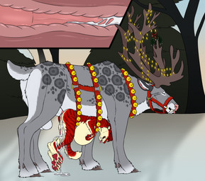 anal anal_penetration animal_genitalia animal_penis anthro anthro_on_feral anthro_penetrated belly belly_riding bestiality big_belly big_fangs bodily_fluids bound cervine_genitalia cervine_penis cum cum_in_ass cum_inflation cum_inside cum_on_feet cum_on_ground cum_on_leg duo eyes_closed fangs feet feral feral_penetrating feral_penetrating_anthro fur genital_fluids genitals green_eyes inflation internal male male/male male_feral male_on_feral male_penetrated male_penetrating male_penetrating_male narrowed_eyes nude open_mouth outside penetration penile penile_penetration penis penis_in_ass plant quadruped red_body red_fur sex side_view spotted_back striped_arms striped_back striped_body striped_fur striped_legs stripes teeth tongue tongue_out tree yellow_body yellow_fur killthe_demon angel_(velvetvlade) deer felid mammal hi_res