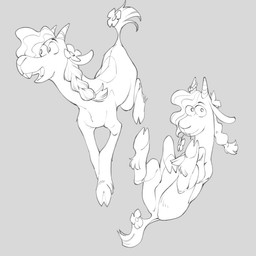 buckteeth cloven_hooves female female_feral feral feral_with_hair flower flower_on_head grey_background hair hooves lying on_back plant simple_background solo teeth walking simon_7617118 goat_girl_(series) fern_(goat_girl) bovid caprine goat mammal 1:1 greyscale monochrome