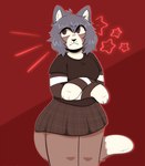 anthro black_clothing blue_body blue_fur blue_hair clothing female fur grey_body grey_clothing grey_fur grey_tail hair solo tail white_body white_clothing white_fur white_tail fawnpawss cookie_(meggiebun) domestic_cat felid feline felis mammal hi_res