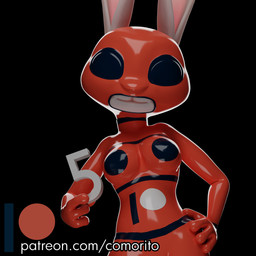 anthro breasts clothing female headgear headwear hood hooded latex latex_clothing latex_headwear latex_hood latex_skinsuit skinsuit solo text tight_clothing comorito disney zootopia judy_hopps lagomorph leporid mammal rabbit 1:1 3d_(artwork) digital_media_(artwork) hi_res promotional_material url