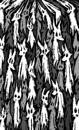 ambiguous_anthro ambiguous_gender anthro grey_body group white_body demensa canid canine ghost mammal spirit 2023 digital_media_(artwork) greyscale hi_res monochrome pixel_(artwork)