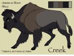 animal_genitalia back_hump big_hump black_body black_fur brown_body brown_fur fatty_humps feral fully_sheathed fur genitals grey_body grey_fur hooves horn hump humped_back male quadruped sheath shoulder_hump solo standing text meeritos creek_(meeritos) american_bison bison bovid bovine mammal english_text flat_colors hi_res model_sheet