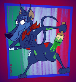 anthro blue_body blue_fur brush casual_nudity eyelashes fur gesture hand_gesture italian_dog_(tom_and_jerry) italian_flag male mostly_nude paint paint_splatter paintbrush scarf scarf_only small_waist smug solo toony v_sign wide_hips gavanzude metro-goldwyn-mayer tom_and_jerry canid canine canis domestic_dog mammal alternate_version_at_paywall digital_drawing_(artwork) digital_media_(artwork) hi_res signature