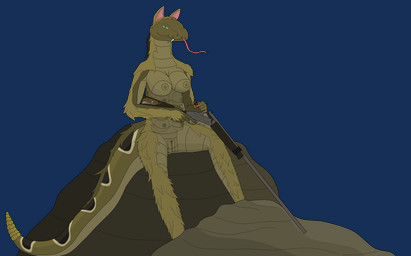 anthro breasts brown_body brown_fur brown_scales ears_up fangs female fur fur_and_scales gun looking_at_viewer multi_breast nipples nude ranged_weapon rattle_(anatomy) scales simple_background sitting smile solo teeth tongue tongue_out ventral_scales weapon thegamingzilla fallout microsoft canid canine canis coyote human hybrid mammal night_stalker_(fallout) pit_viper rattlesnake reptile scalie snake viper absurd_res alpha_channel hi_res